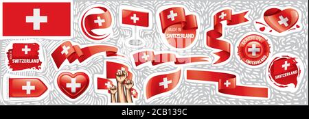 Vector Set der Nationalflagge der Schweiz in verschiedenen Kreative Designs Stock Vektor