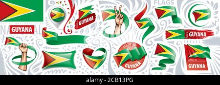 Vector Set der Nationalflagge von Guyana in verschiedenen Kreative Designs Stock Vektor