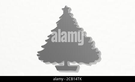 Weihnachtsbaum 3D Zeichnung Symbol. 3D-Illustration. Hintergrund und Feier Stockfoto