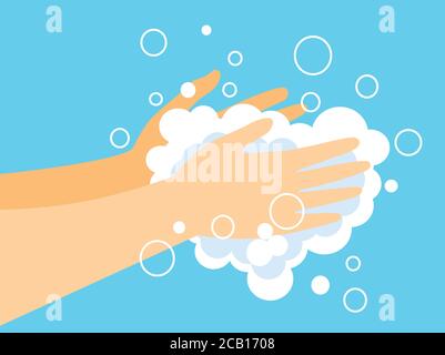 Händewaschen mit Seife und Blasen, verhindern Virus Konzept, Vektor-Illustration Stock Vektor