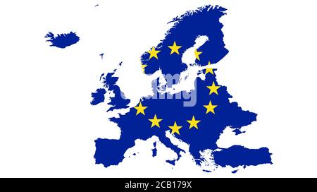 Europa-Karte mit Flagge auf weißem Hintergrund, Illustration, strukturiert, Symbole von Europa, Vektor-Illustration Stock Vektor