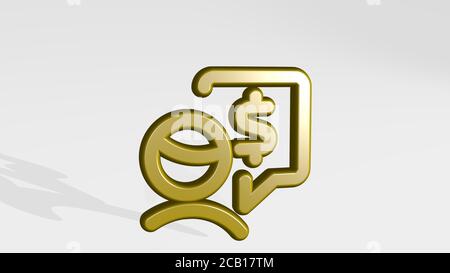 Profil Mann Cash-Nachricht 3D-Symbol werfen Schatten. 3D-Illustration. Hintergrund und Porträt Stockfoto