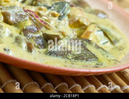 Pilzperatal, Omas Pilz Dry Curry, indische Art Rührpilze gebraten Stockfoto