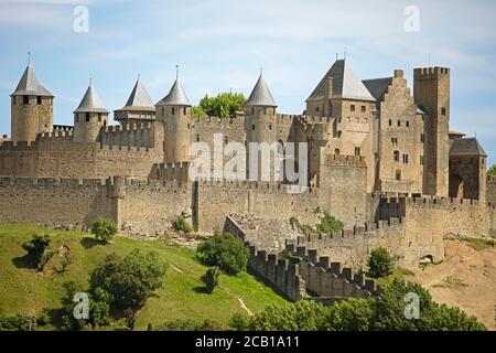 Mittelalterliche Festung La Cite, Carcassonne, Region Okzitanien, Departement Aude, Frankreich Stockfoto