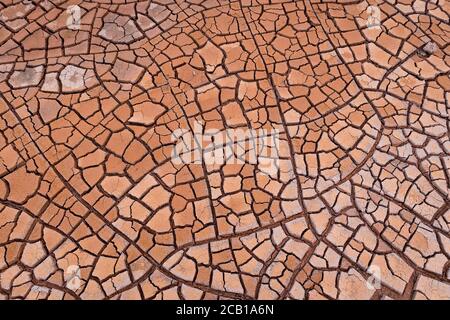 Risse im Tonboden bilden eine mosaikartige Struktur, Geothermiefeld, Namafjall, Myvatn, Krafla vulkanisches System, Island Stockfoto