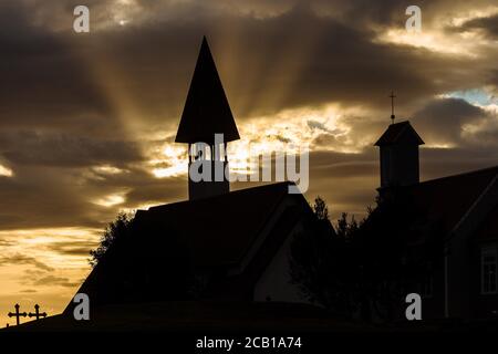 Neue und alte Kirche von Reykholt, Reykholt, Reykholtsdalur, Island Stockfoto