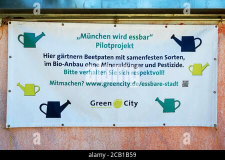 Poster, greencity-Projekt, 'Essbare Stadt', Bio-Gemüsegärten im Rosengarten in den Isarauen, Untergiesing, München, Oberbayern Stockfoto