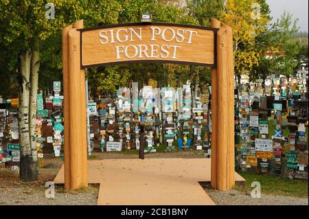 Sign Post Forest, Watson Lake, Yukon Territorium, Kanada Stockfoto