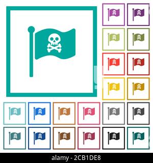Pirate Flag flache Farb-Icons mit Quadranten Rahmen auf weiß Hintergrund Stock Vektor