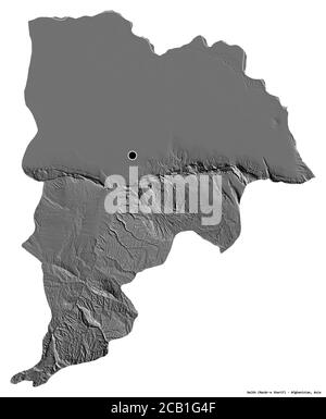 Form von Balkh, Provinz Afghanistan, mit seiner Hauptstadt isoliert auf weißem Hintergrund. Höhenkarte mit zwei Ebenen. 3D-Rendering Stockfoto