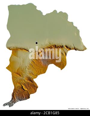 Form von Balkh, Provinz Afghanistan, mit seiner Hauptstadt isoliert auf weißem Hintergrund. Topografische Reliefkarte. 3D-Rendering Stockfoto