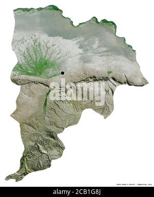 Form von Balkh, Provinz Afghanistan, mit seiner Hauptstadt isoliert auf weißem Hintergrund. Satellitenbilder. 3D-Rendering Stockfoto