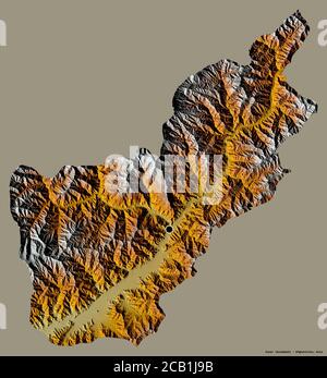 Form von Kunar, Provinz Afghanistan, mit seiner Hauptstadt isoliert auf einem einfarbigen Hintergrund. Topografische Reliefkarte. 3D-Rendering Stockfoto