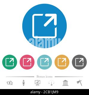 Maximieren Sie flache weiße Symbole auf runden farbigen Hintergründen. 6 Bonus-Symbole enthalten. Stock Vektor