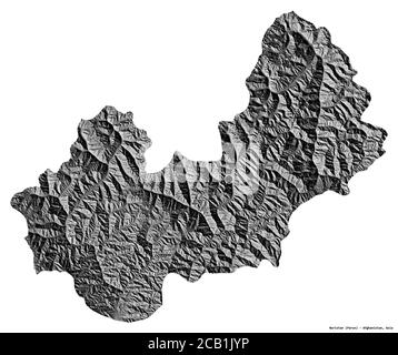 Form von Nuristan, Provinz Afghanistan, mit seiner Hauptstadt isoliert auf weißem Hintergrund. Höhenkarte mit zwei Ebenen. 3D-Rendering Stockfoto