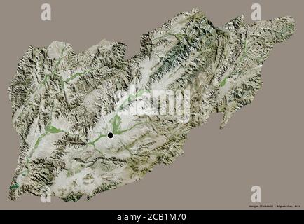 Form von Urozgan, Provinz Afghanistan, mit seiner Hauptstadt isoliert auf einem einfarbigen Hintergrund. Satellitenbilder. 3D-Rendering Stockfoto