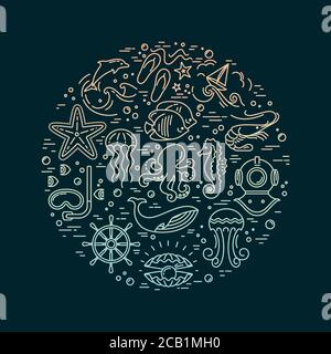 Vektor-Set von Unterwasser Meer Ozean Design-Elemente. Verschiedene Konturen von Seestern und Korallen, isoliert auf weißem Hintergrund. Zur Veranschaulichung des Druckes Stock Vektor