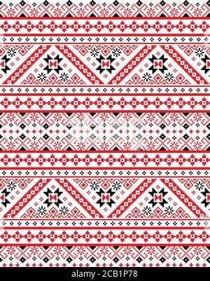 Ukrainische, belarussische retro Volkskunst Vektor nahtlose Muster, Kreuz-Stich Ornament durch traditionelle Stickerei Vyschywanka inpired Stock Vektor