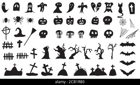 Set von Silhouetten Sammlung Halloween auf weißem Hintergrund. Vektor-Illustration, halloween Silhouetten Symbole und Charaktere Stock Vektor