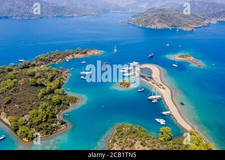 Luftaufnahme der Yassıca Inseln von Gocek Fethiye Türkei.