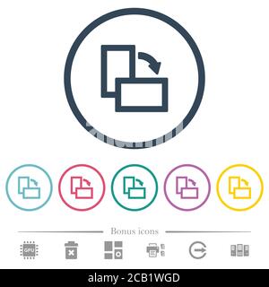 Drehen Sie flache Farbsymbole nach rechts in runden Konturen. 6 Bonus-Symbole enthalten. Stock Vektor