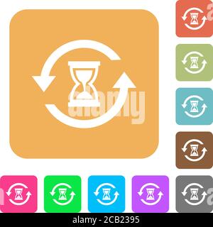 Reload-Symbol mit Sandglas flache Symbole auf abgerundeten quadratischen lebendige Farbhintergründe. Stock Vektor