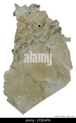 Form von El Bayadh, Provinz Algerien, mit seiner Hauptstadt isoliert auf weißem Hintergrund. Satellitenbilder. 3D-Rendering Stockfoto