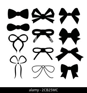 Set von grafischen dekorativen Schleifen Silhouette isoliert auf weißem Hintergrund, Vektor-Illustration Stock Vektor