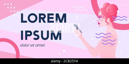 Sicherheitsbanner für das Telefon. Biometrische Verifikation per Smartphone. Gerätezugriff – Gesichts-Scan. Anzeigenvorlage mit Ort für Text Stock Vektor