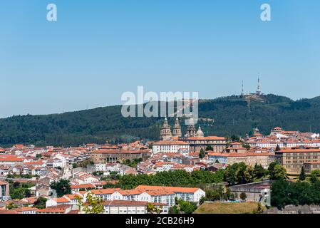 Panoramablick auf Santiago de Compostela in Galiza, Spanien. Stockfoto