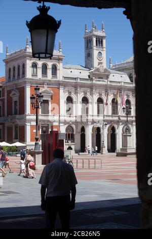 Valladolid, Spanien - 18. Juli 2020: Hauptplatz oder Plaza Mayor von Valladolid, Spanien. Emblematische Lage der Stadt Stockfoto