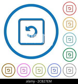 Drehen Sie die flachen Farbvektorsymbole des Objekts nach links mit Tiefen in Runde Umrisse auf weißem Hintergrund Stock Vektor