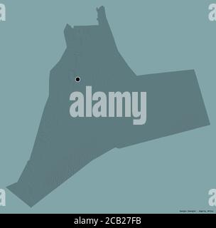 Form von Ouargla, Provinz Algerien, mit seiner Hauptstadt isoliert auf einem einfarbigen Hintergrund. Farbige Höhenkarte. 3D-Rendering Stockfoto