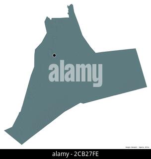 Form von Ouargla, Provinz Algerien, mit seiner Hauptstadt isoliert auf weißem Hintergrund. Farbige Höhenkarte. 3D-Rendering Stockfoto