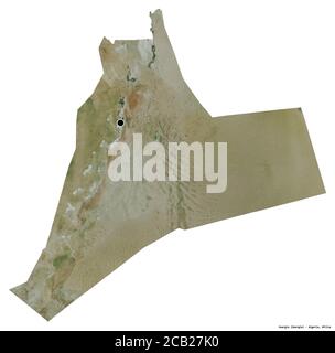Form von Ouargla, Provinz Algerien, mit seiner Hauptstadt isoliert auf weißem Hintergrund. Satellitenbilder. 3D-Rendering Stockfoto