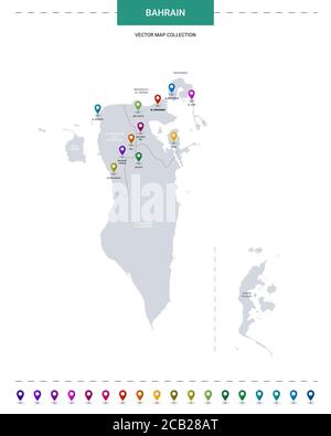 Bahrain-Karte mit Positionsmarkierungen. Infografik Vektorvorlage, isoliert auf weißem Hintergrund. Stock Vektor