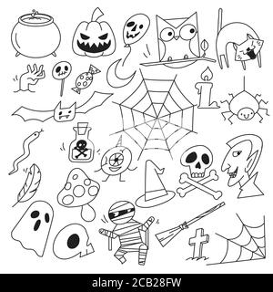Horror Set Halloween Doodle. Vektorgrafik. Stock Vektor