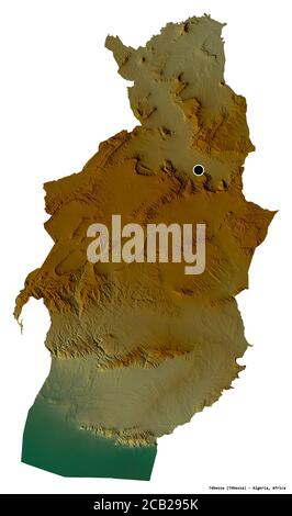 Form von Tébessa, Provinz Algerien, mit seiner Hauptstadt isoliert auf weißem Hintergrund. Topografische Reliefkarte. 3D-Rendering Stockfoto