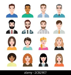 Personen-Icons setzen Avatar Profil verschiedene Gesichter (Verwendung für soziale Netzwerke) . Vektor-Illustration von flachen Design Menschen Zeichen. Stock Vektor