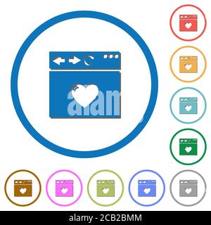 Browser-Startseite flache Farbvektorsymbole mit Schatten in Runde Umrisse auf weißem Hintergrund Stock Vektor