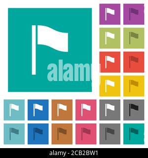 Flag mehrfarbige flache Symbole auf einfachen quadratischen Hintergründen. Weiße und dunklere Symbolvarianten für schwebe- oder aktive Effekte. Stock Vektor