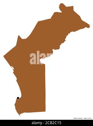 Form von Cabinda, Provinz Angola, mit seiner Hauptstadt isoliert auf weißem Hintergrund. Komposition von gemusterten Texturen. 3D-Rendering Stockfoto