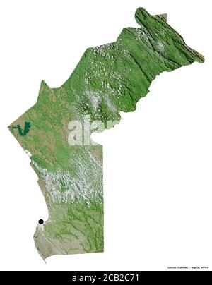 Form von Cabinda, Provinz Angola, mit seiner Hauptstadt isoliert auf weißem Hintergrund. Satellitenbilder. 3D-Rendering Stockfoto