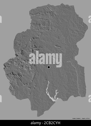 Form von Huambo, Provinz Angola, mit seiner Hauptstadt isoliert auf einem einfarbigen Hintergrund. Höhenkarte mit zwei Ebenen. 3D-Rendering Stockfoto