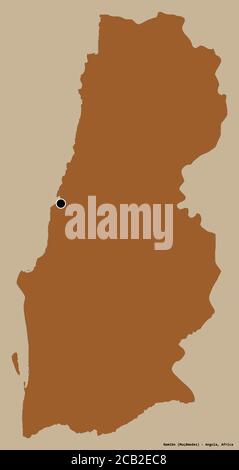 Form von Namibe, Provinz Angola, mit seiner Hauptstadt isoliert auf einem einfarbigen Hintergrund. Komposition von gemusterten Texturen. 3D-Rendering Stockfoto