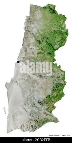 Form von Namibe, Provinz Angola, mit seiner Hauptstadt isoliert auf weißem Hintergrund. Satellitenbilder. 3D-Rendering Stockfoto