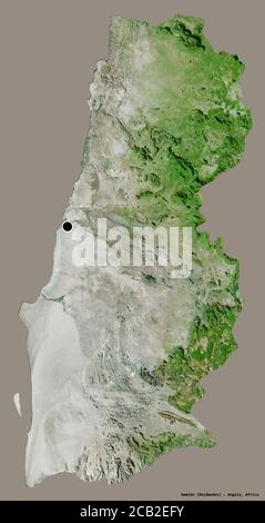 Form von Namibe, Provinz Angola, mit seiner Hauptstadt isoliert auf einem einfarbigen Hintergrund. Satellitenbilder. 3D-Rendering Stockfoto