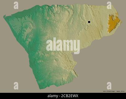 Form von Zaire, Provinz Angola, mit seiner Hauptstadt isoliert auf einem einfarbigen Hintergrund. Topografische Reliefkarte. 3D-Rendering Stockfoto