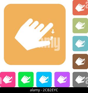 Linkshänder zusammendrücken Geste flache Symbole auf abgerundeten quadratischen lebendige Farben Hintergründe. Stock Vektor