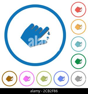 Linkshänder zusammendrücken Geste flache Farbe Vektor-Symbole mit Schatten in runden Umrissen auf weißem Hintergrund Stock Vektor